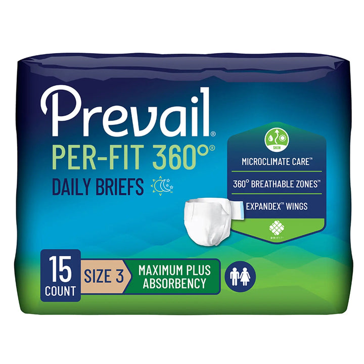 Prevail Per Fit 360 Incontinence Briefs with Tabs, Maximum Plus Absorbency, Size 3,#PFNG014/1 Prevail