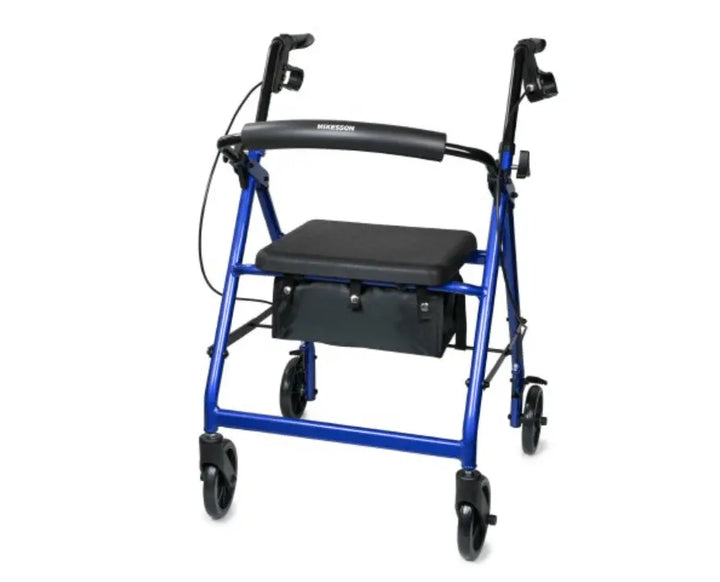 McKesson 4 Wheel Rollator Blue Adjustable Height / Folding Aluminum Frame / 6" wheel By McKesson