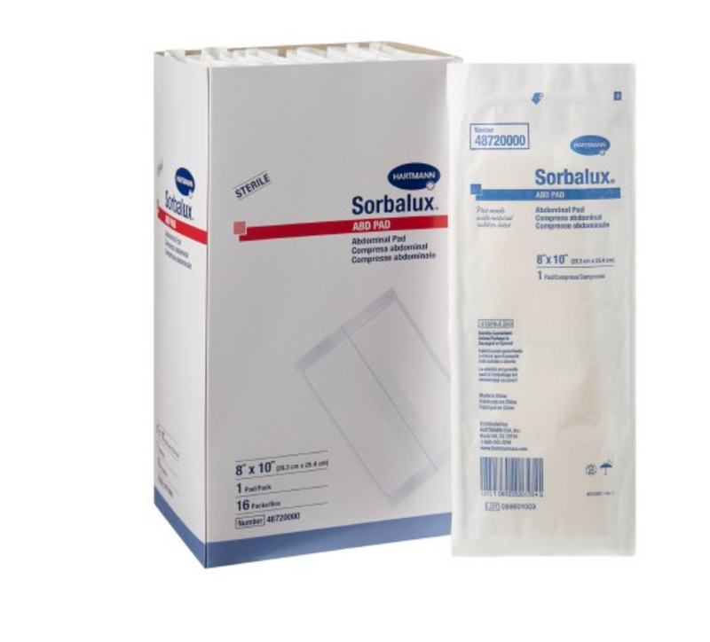 Sorbalux Abdominal Pad 8 X 10 Inch, Sterile 1-Ply Rectangle Pack of 16
