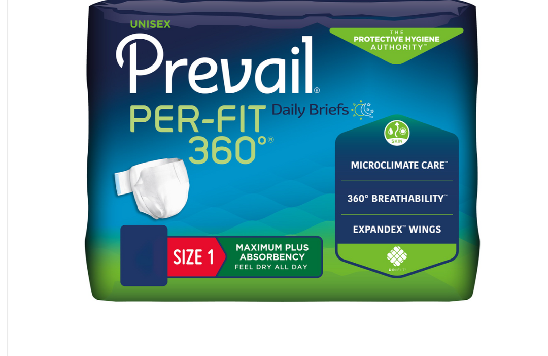 Prevail Per-Fit 360 Incontinence Briefs, Maximum Plus Absorbency, Size One (26" to 48")