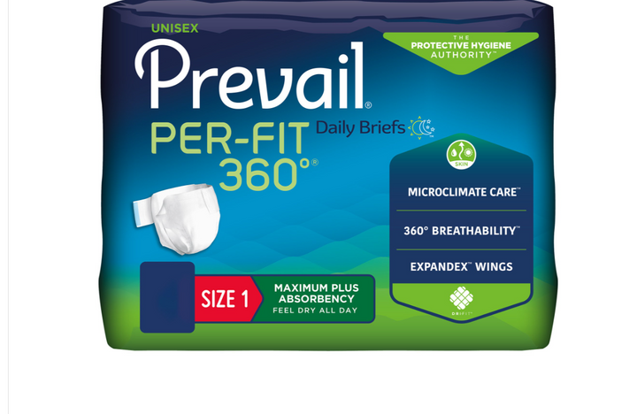 Prevail Per-Fit 360 Incontinence Briefs, Maximum Plus Absorbency, Size One (26" to 48")