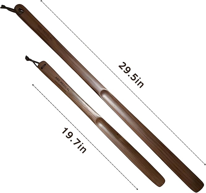 ABD Medical Extra Long Handle Wooden Shoehorn – 29.5” & 19.7” Set, Durable Wood Shoe Horn for Seniors, Men & Women – Smooth Finish, Long Handle for Easy Shoe Wearing Without Bending