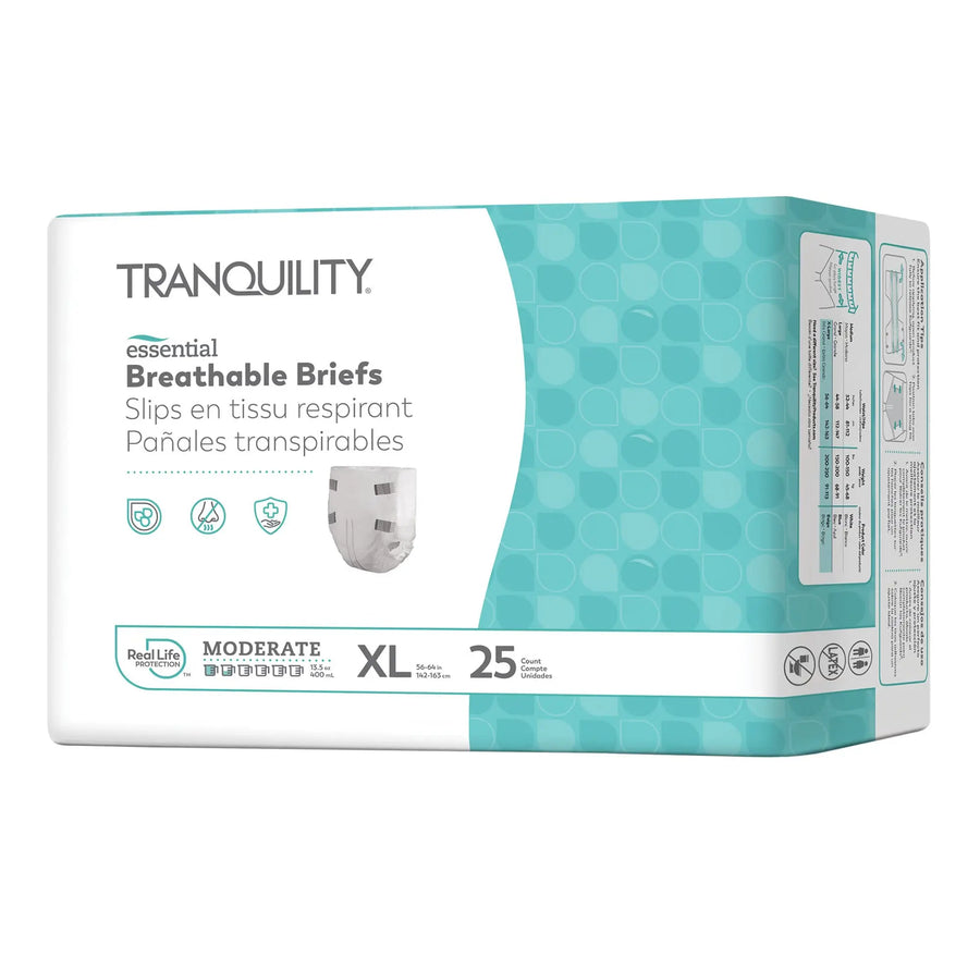 Tranquility Briefs Essential Moderate Absorbency Disposable Brief, Adult, X-Large, Unisex, #2967-100 ABD Medical