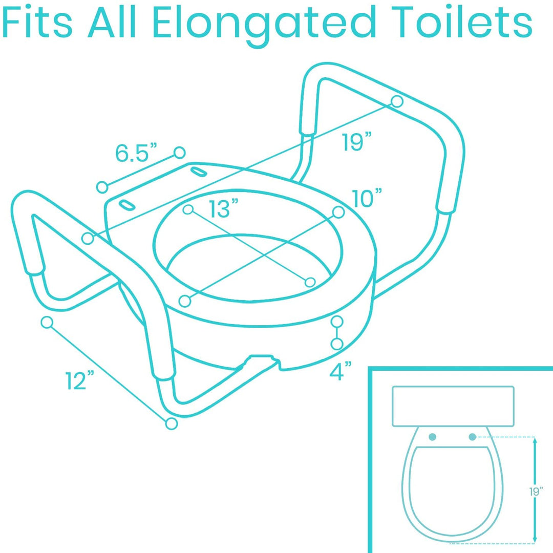 Vive Toilet Seat Riser with Arms, 300 lbs weight capacity, #LVA1071E