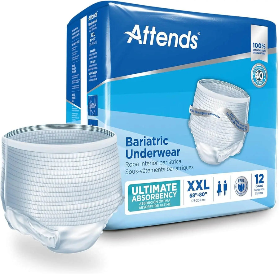 Attends Bariatric Underwear XXL, Ultimate Absorbency, 68 to 80 Inch Waist, #AU50