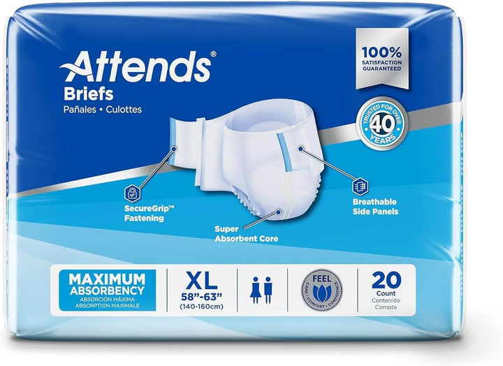 Attends Briefs with Tabs Maximum Absorbency XL 20-Count Pack (DDA40)