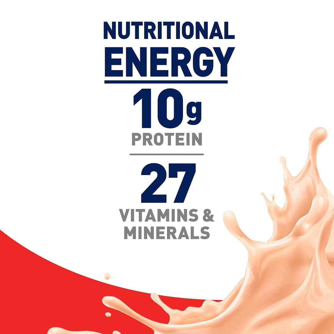 Boost Original Creamy Strawberry nutritional energy benefits showing 10g protein and 27 vitamins and minerals