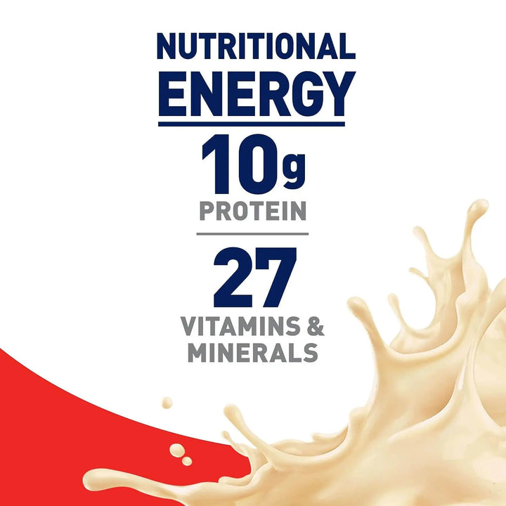 Boost Original Very Vanilla nutritional energy benefits showing 10g protein and 27 vitamins and minerals
