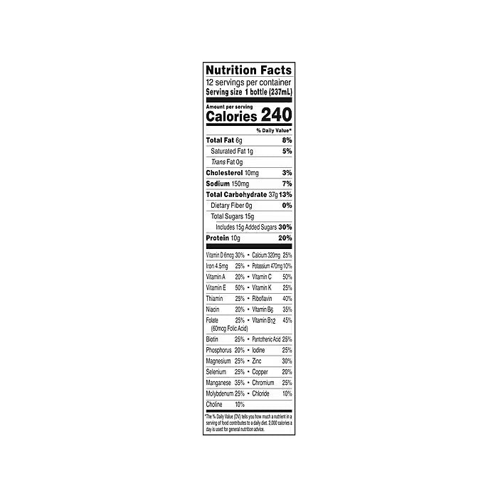 Boost Original Very Vanilla nutrition facts and ingredients label