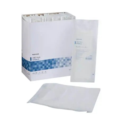 McKesson sterile 8 x 10 inch abdominal ABD pad 24 count pack box and pouch #16-4254