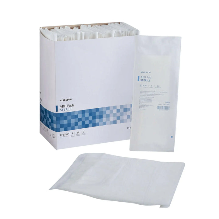 McKesson sterile 8 x 10 inch abdominal ABD pad 24 count pack and box #16-4254