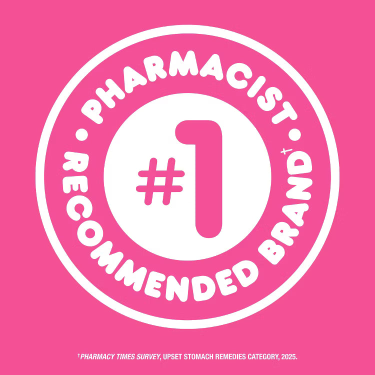 Pepto Bismol #1 Pharmacist Recommended Brand badge for upset stomach relief remedies