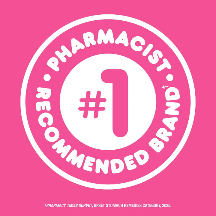 Pepto Bismol #1 Pharmacist Recommended Brand badge for upset stomach relief remedies