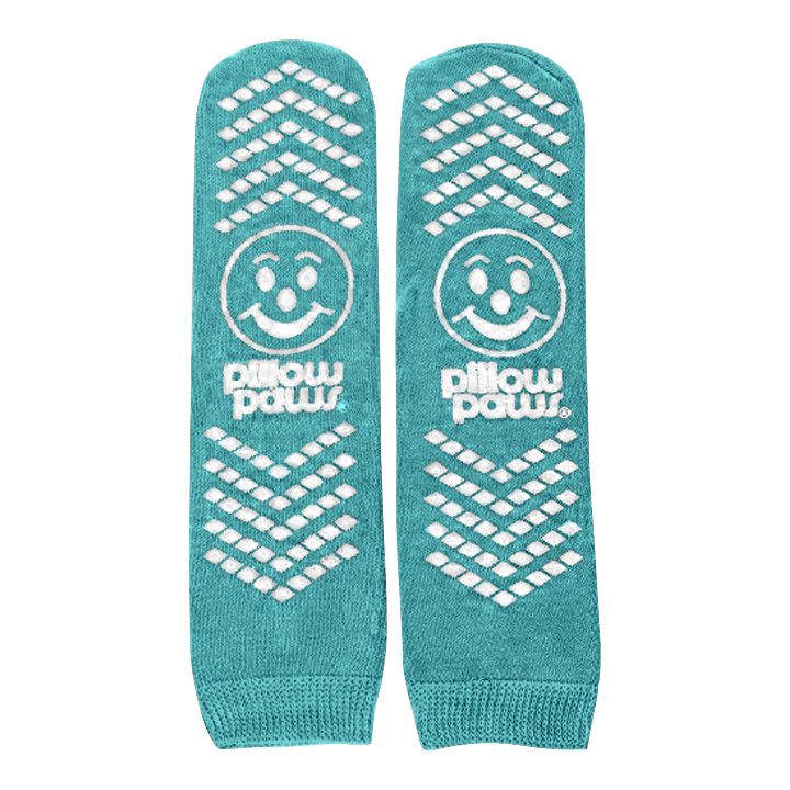 Pillow Paws 360° Imprint All Around Tread Slipper Socks showing full grip tread coverage, Unisex, Adult, One Size Fits Most, Teal, #1096-001 ABD Medical
