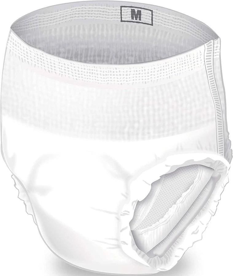 White Presto discrete incontinence unisex protective underwear brief in size medium with visible M tag on waistband