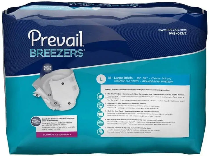 Prevail Breezers Absorbency Incontinence Briefs Large — 72 Count By Prevail