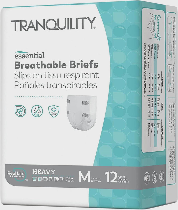 Tranquility Essential breathable briefs moderate absorbency adult incontinence brief packaging in size medium