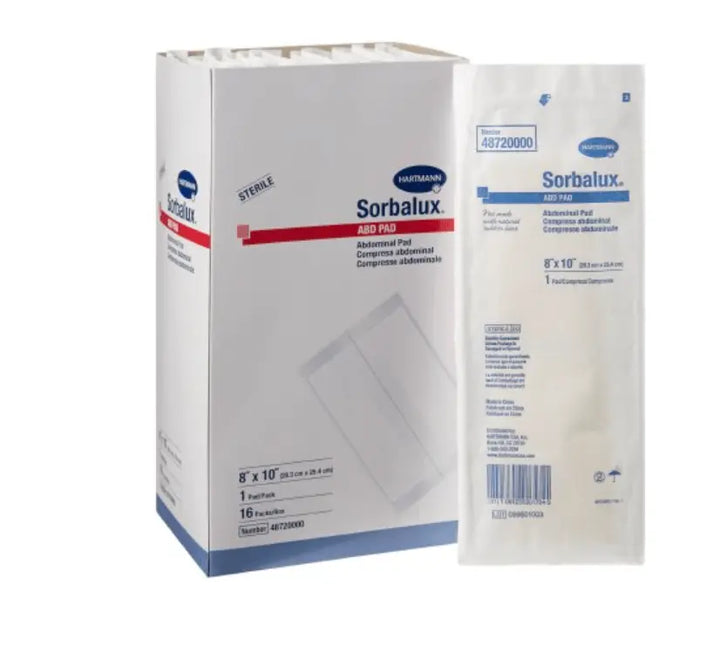 Sorbalux Abdominal Pad 8 X 10 Inch, Sterile 1-Ply Rectangle Pack of 16 ABD Medical