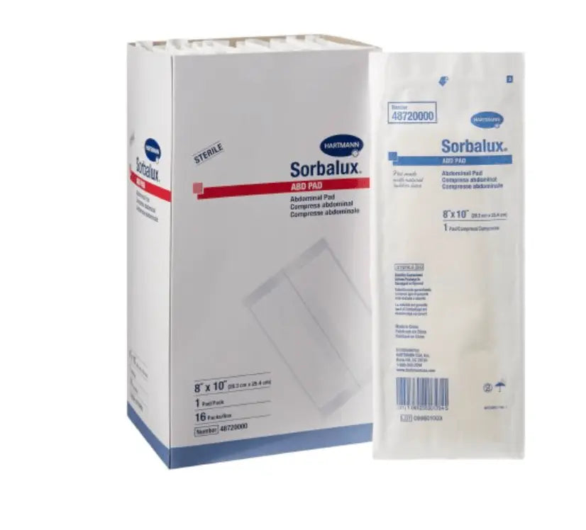 Sorbalux Abdominal Pad 8 X 10 Inch, Sterile 1-Ply Rectangle Pack of 16 ABD Medical