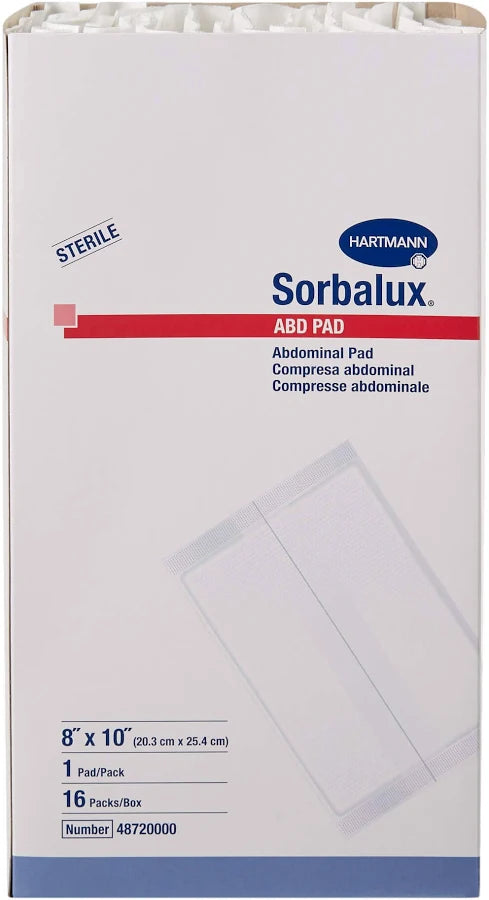 Hartmann Sorbalux sterile abdominal ABD pad 8 x 10 inch 16 count box #48720000