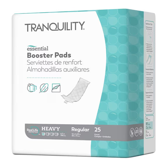 Tranquility Essential Super Absorbent Booster Pad 25 count bag for heavy incontinence protection