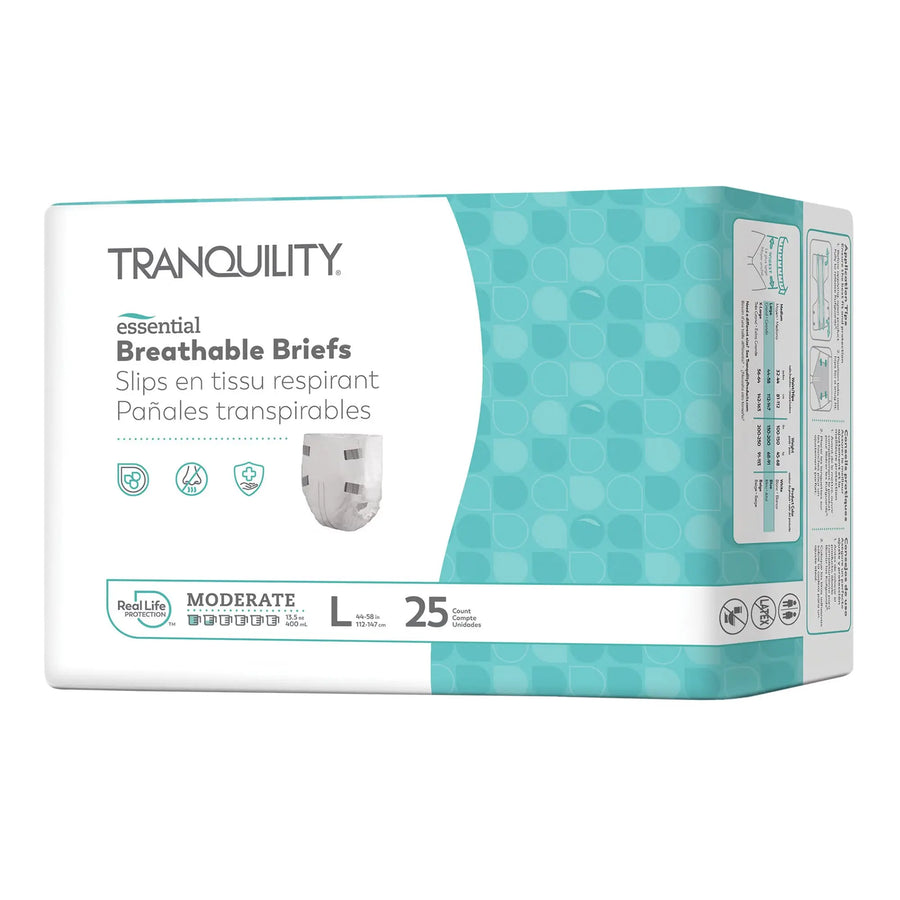 Tranquility Essential Breathable Moderate Absorbency Adult Briefs Packaging Size Large Item 2966. Delivered by ABD Medical