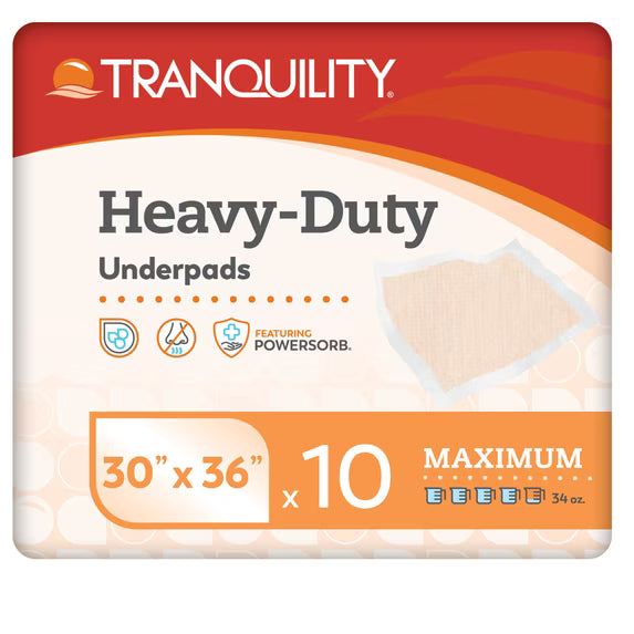 Tranquility Heavy Duty Disposable Underpad 30 x 36 Inch Item 2088 10 Pack Packaging