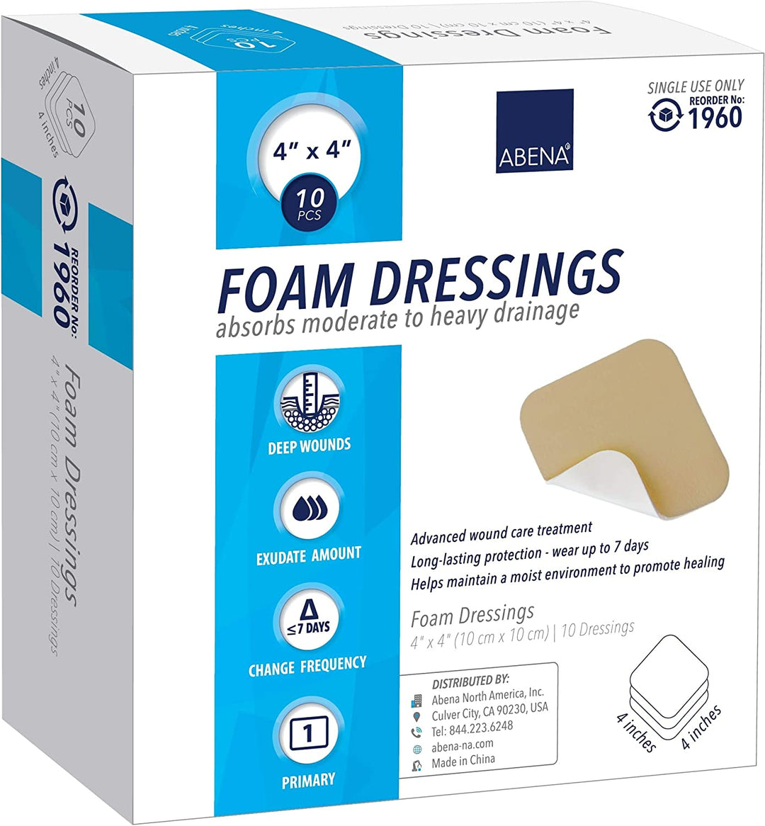 Abena Foam Wound Dressing, with Film Backing and Adhesive Border, 4" x 4"