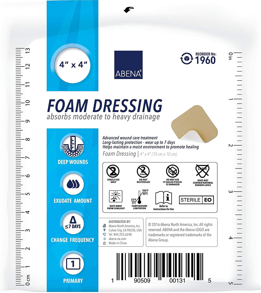 Abena Foam Wound Dressing, with Film Backing and Adhesive Border, 4" x 4"