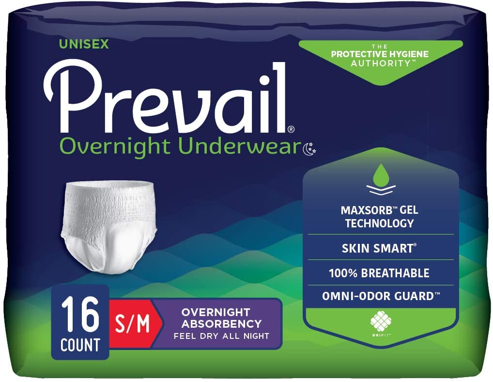 Prevail Incontinence Unisex Overnight Protective Underwear | Overnight Absorbency | Small/Medium | 64 per Case