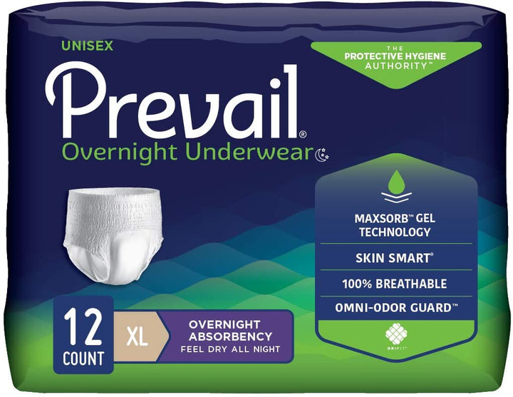 Prevail Incontinence Unisex Overnight Protective Underwear, Overnight Absorbency | X-Large - 48 per case