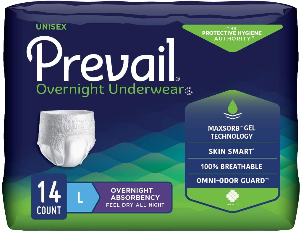 Prevail Incontinence Unisex Overnight Protective Underwear, Overnight Absorbency, Large | 56 Per Case