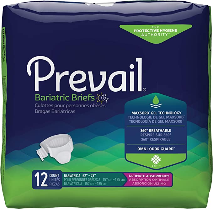 Prevail Bariatric Incontinence Briefs Ultimate Absorbency, Size A, 12 Count
