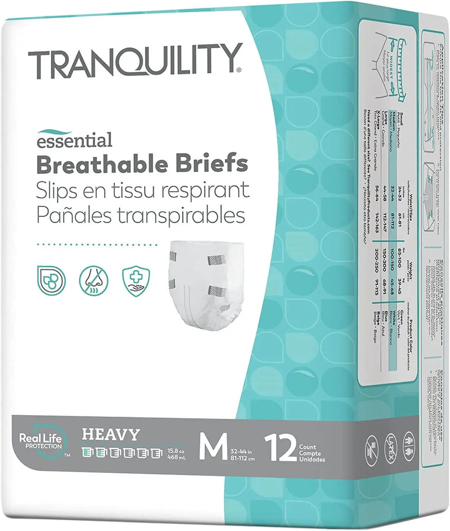 Tranquility Essential Breathable Heavy Briefs - Size Medium (12 Count Package)