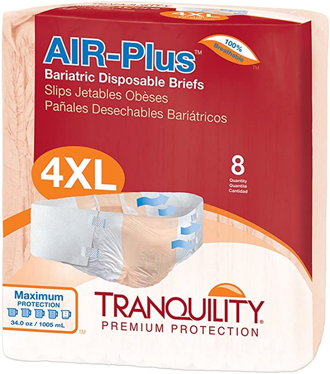 Tranquility AIR-Plus Bariatric Disposable Briefs, 34 oz Fluid Capacity, (70" - 106")