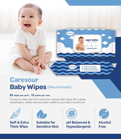 Caresour Baby Wipes, Natural Scent, 80 PK