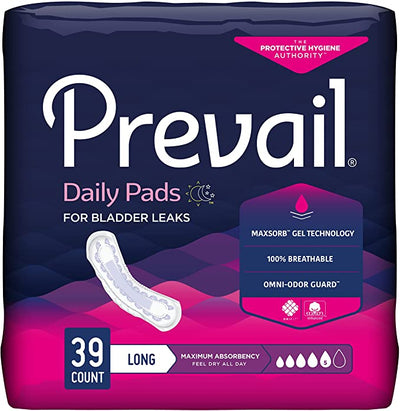 Prevail Maximum Absorbency Incontinence Bladder Control Pads, Long
