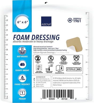 Abena Foam Wound Dressing, with Film Backing, 6" x 6"