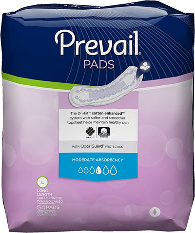 Prevail Dri-Fit Moderate Absorbency Incontinence Bladder Control Pads, Long