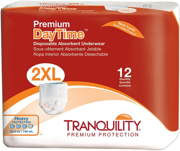 Tranquility Premium DayTime Absorbent Underwear, XXL (62" to 80" Waist)