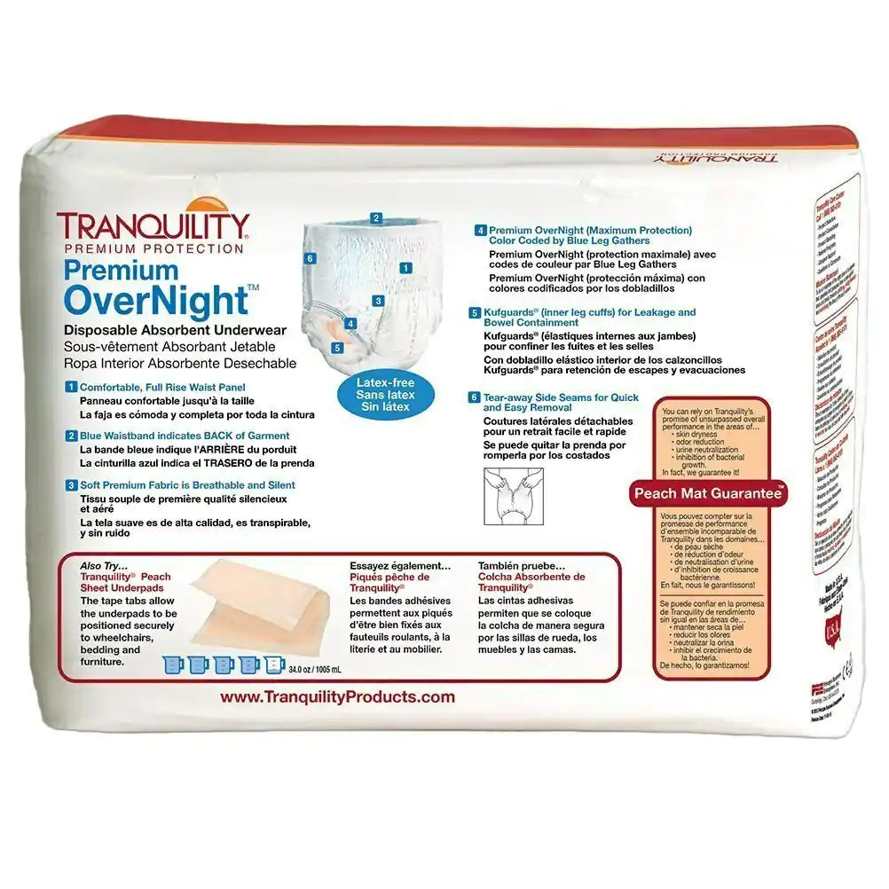 Tranquility Premium OverNight Disposable Absorbent Underwear XXL-Plus (62" - 80", 250+ lbs)