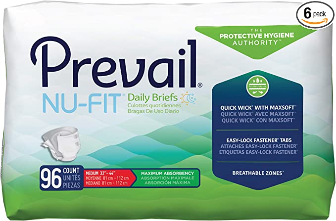 Prevail Nu-FIT Maximum Absorbency Incontinence Briefs, Medium (32" to 44")