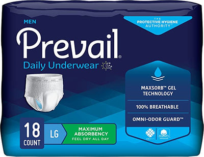 Prevail Incontinence Protective Underwear for Men, Maximum Absorbency, Large (38" to 64")