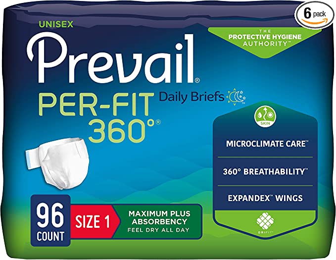 Prevail Per-Fit 360 Incontinence Briefs, Maximum Plus Absorbency, Size One (26" to 48")