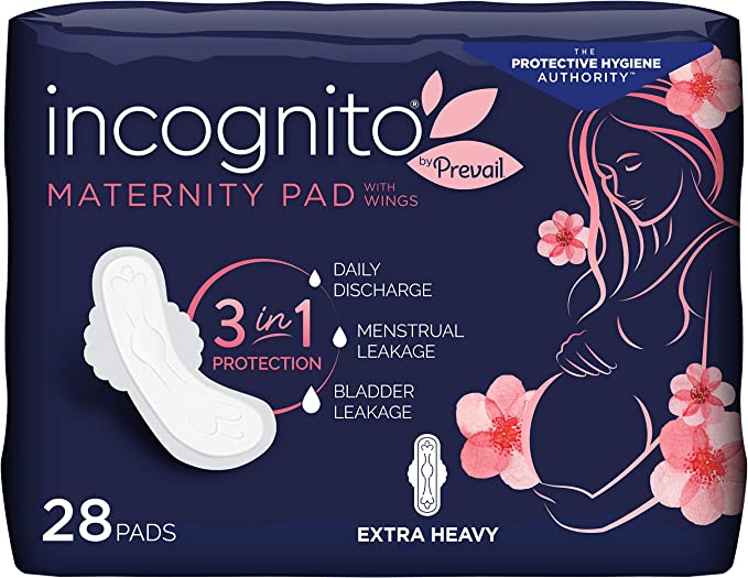 Incognito by Prevail | Absorbent 3-in-1 Protective Maternity & Postpartum Pad with Wings for Menstrual & Bladder Leaks