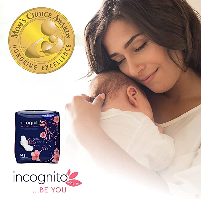 Incognito by Prevail | Absorbent 3-in-1 Protective Maternity & Postpartum Pad with Wings for Menstrual & Bladder Leaks