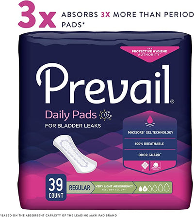 Prevail Incontinence Bladder Control Pads, Very Light Absorbency, Regular