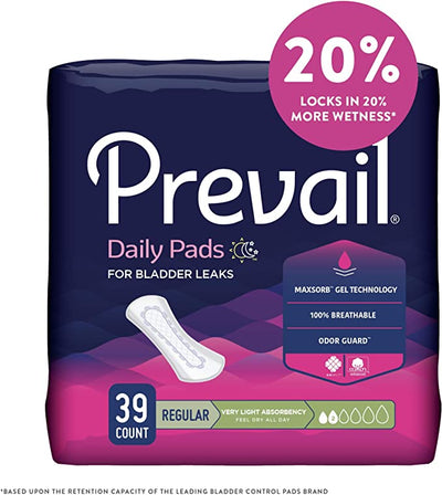 Prevail Incontinence Bladder Control Pads, Very Light Absorbency, Regular
