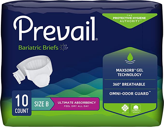 Prevail Bariatric Ultimate Absorbency Briefs, Size B Up to 100" WaistCount