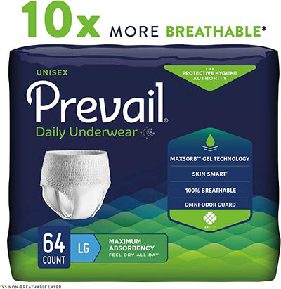 Prevail Incontinence Protective Underwear, Maximum Absorbency, Large (45" to 58")